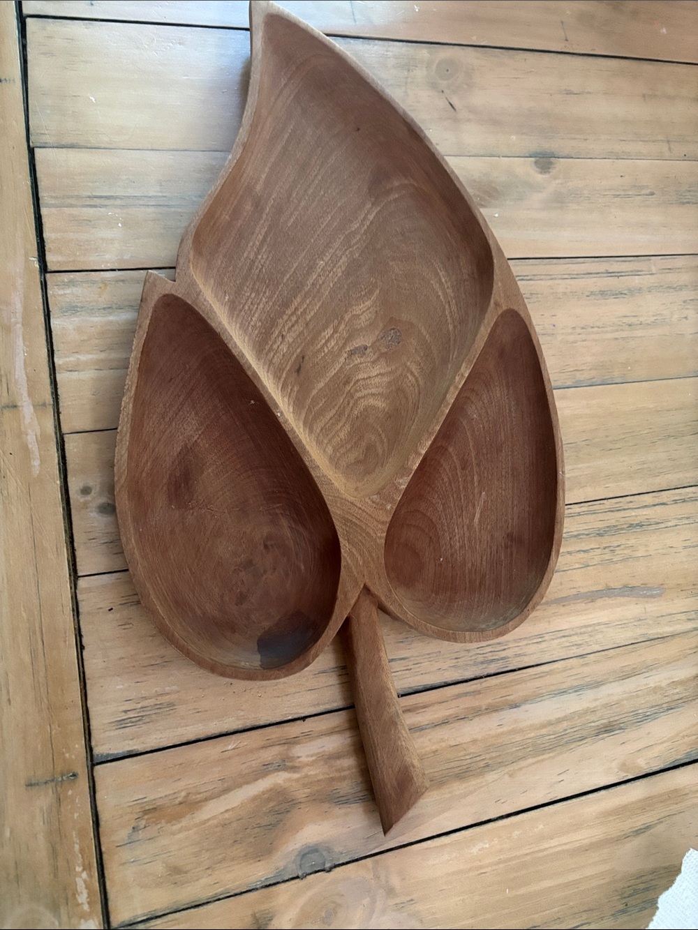 Leaf-Shaped Wooden Serving Tray in Brown